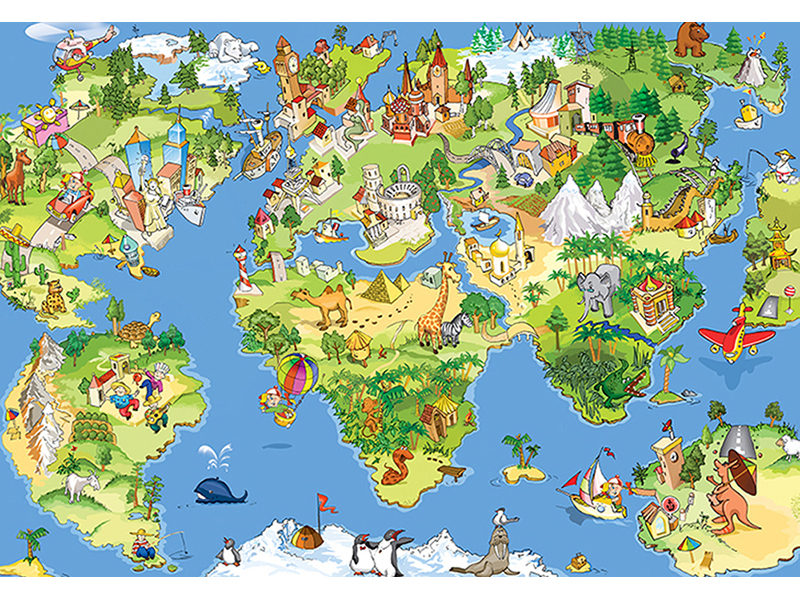 Детская карта мира рисованная 2337