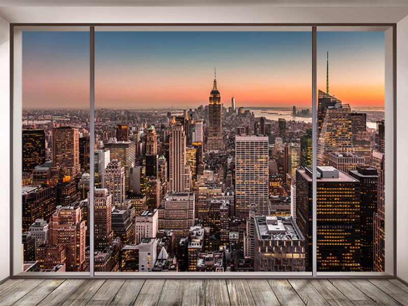 Нью-Йорк на закате из окна 7540