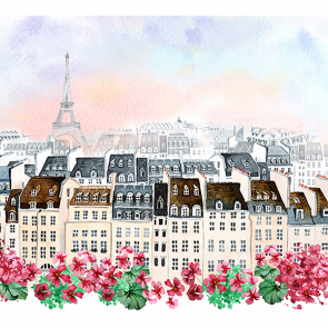 Париж с цветами акварель