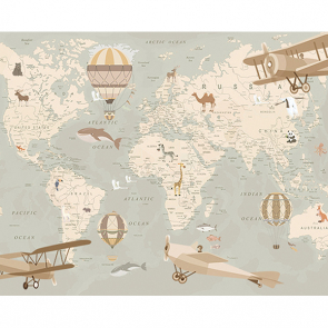 Фотообои Детская карта мира с самолетами