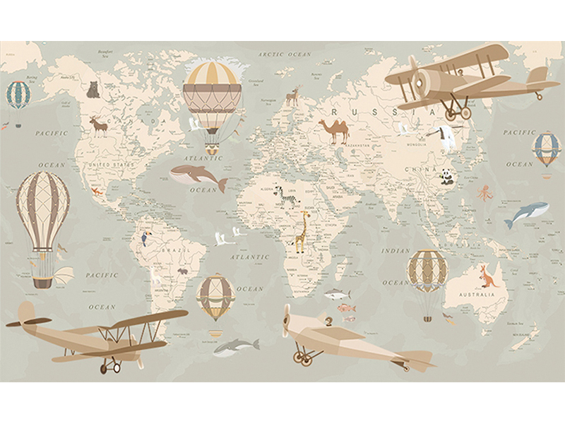 Детская карта мира с самолетами 2364